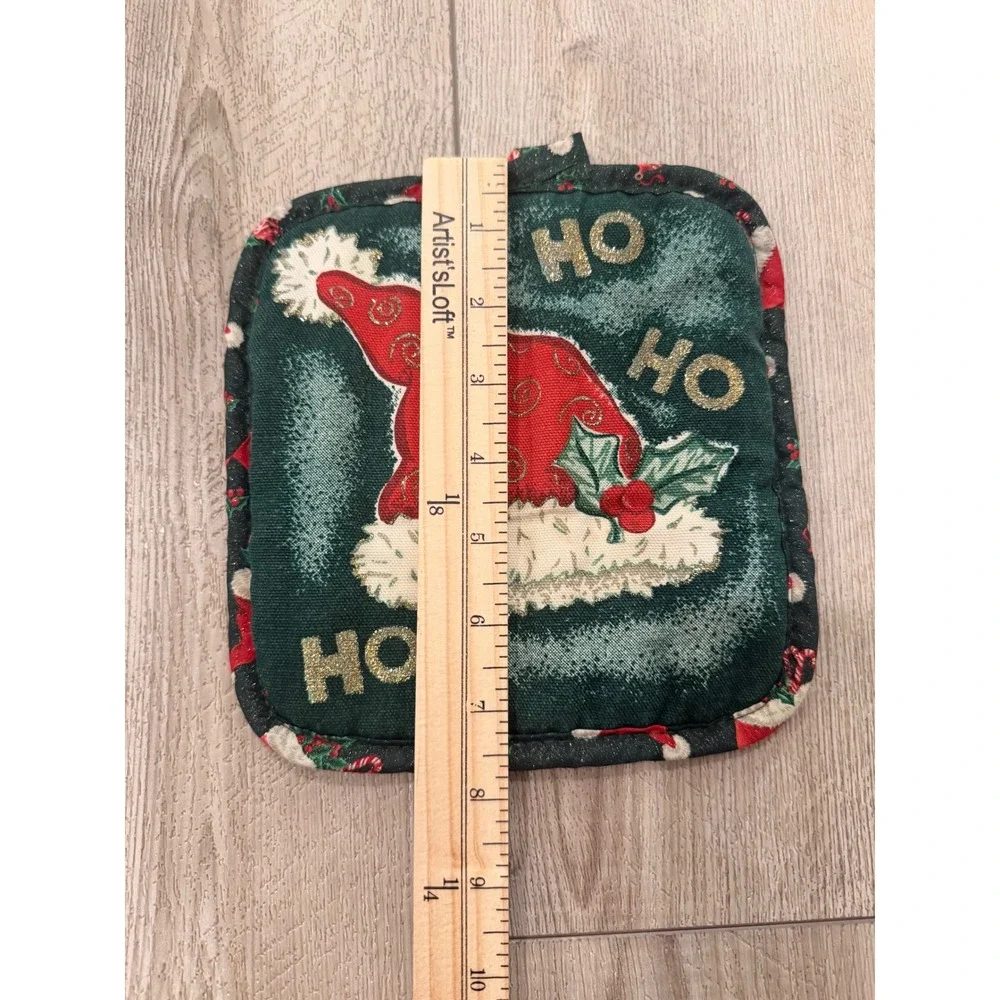 Vintage Christmas Potholder Set Snowman Tapestry & Santa Hat Cooking 2pc Holiday